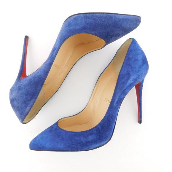 CHRISTIAN LOUBOUTIN Brilliant Blue Suede Leather Stiletto Heel Pumps 37 - Picture 6 of 10